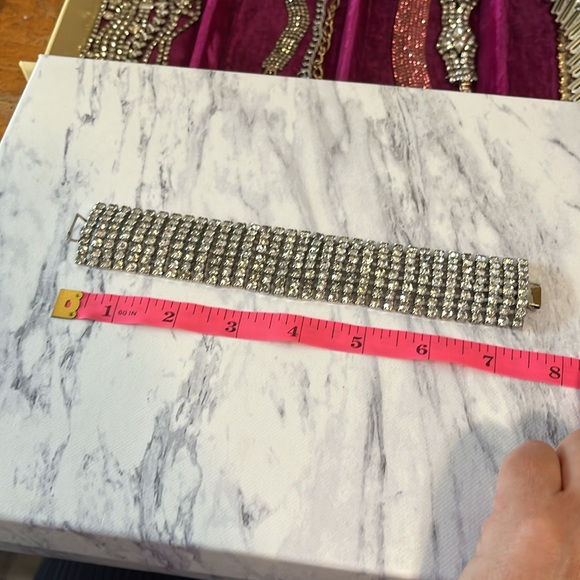 Vintage Wide Rhinestone Stretch Cuff Bracelet – Mid-Century Glam - Picture 9 of 10